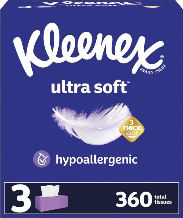 Ultra Soft Facial Tissues, 3 Flat Boxes, 120 Tissues per Box, 3-Ply (360 Total Tissues), Packaging May Vary