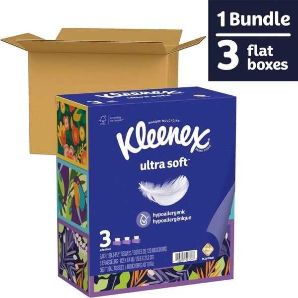 Ultra Soft Facial Tissues, 3 Flat Boxes, 120 Tissues per Box, 3-Ply (360 Total Tissues), Packaging May Vary - Image 3