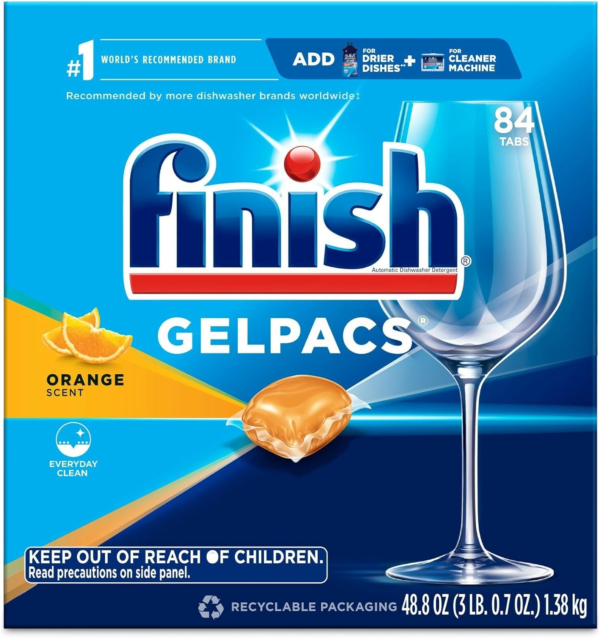 All in 1 Gelpacs Orange, Dishwasher Detergent Tablets 84 Count (Packaging May Vary )