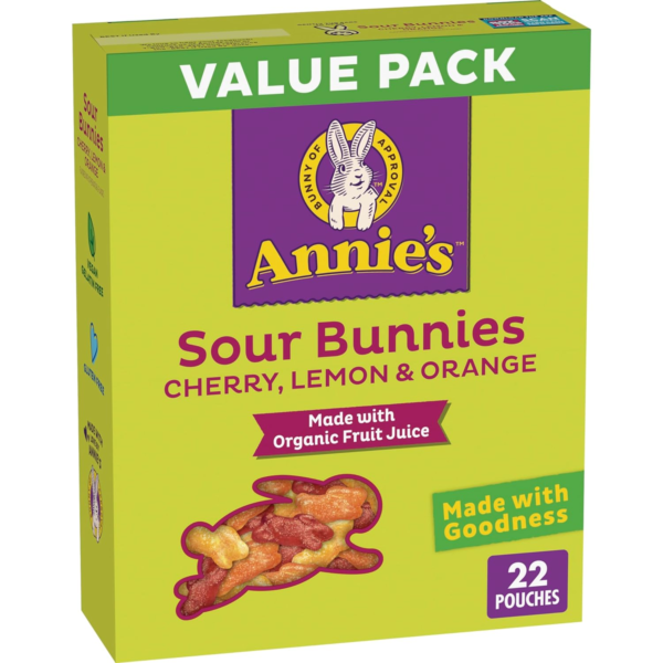 Annie'S Sour Bunnies Fruit Flavored Kids Snacks, Cherry, Lemon and Orange Flavors, School Lunch Snacks Value Pack, 22 Ct, 15.4 Oz - Image 2