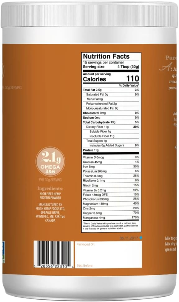 Hemp Protein Powder plus Fiber, Non-Gmo Verified with 11G of Protein & 11G of Fiber per Serving, 16 Oz - Packaging May Vary - Image 2