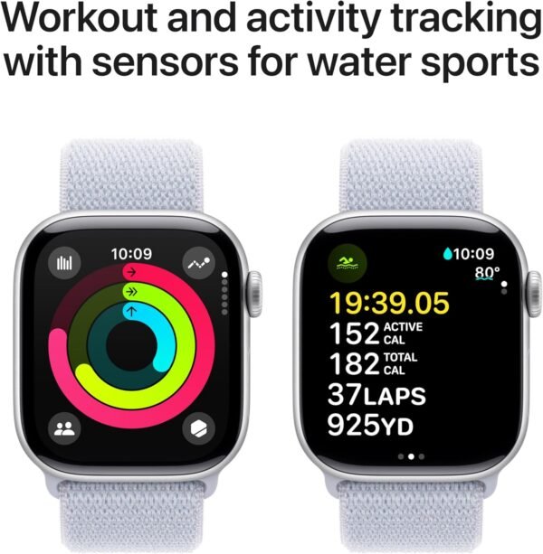 Watch Series 10 [GPS 42Mm Case] Smartwatch with Silver Aluminium Case with Blue Cloud Sport Loop. Fitness Tracker, ECG App, Always-On Retina Display, Carbon Neutral - Image 6