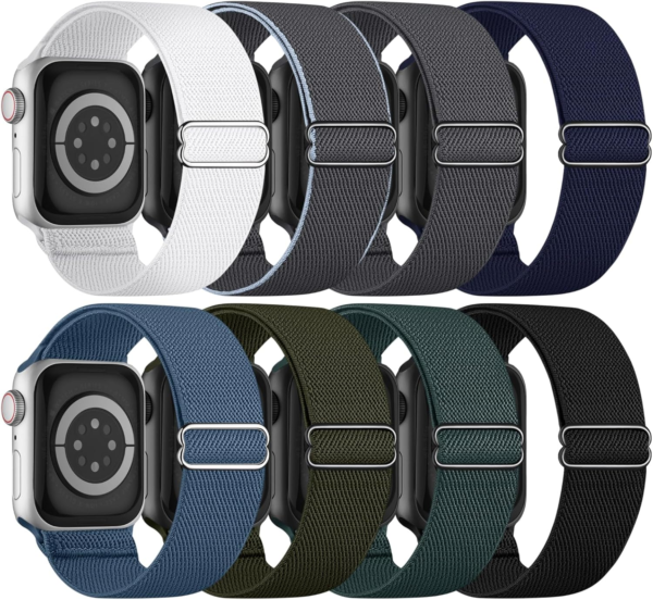 8 Pack Stretchy Solo Loop Band Compatible with Apple Watch Bands for Women Men 40Mm 38Mm 41Mm 42Mm 44Mm 45Mm 46Mm 49Mm, Nylon Braided Elastic Strap for Iwatch Series 10 9 8 7 6 SE 5 4 3 Ultra Ultra 2 - Image 2